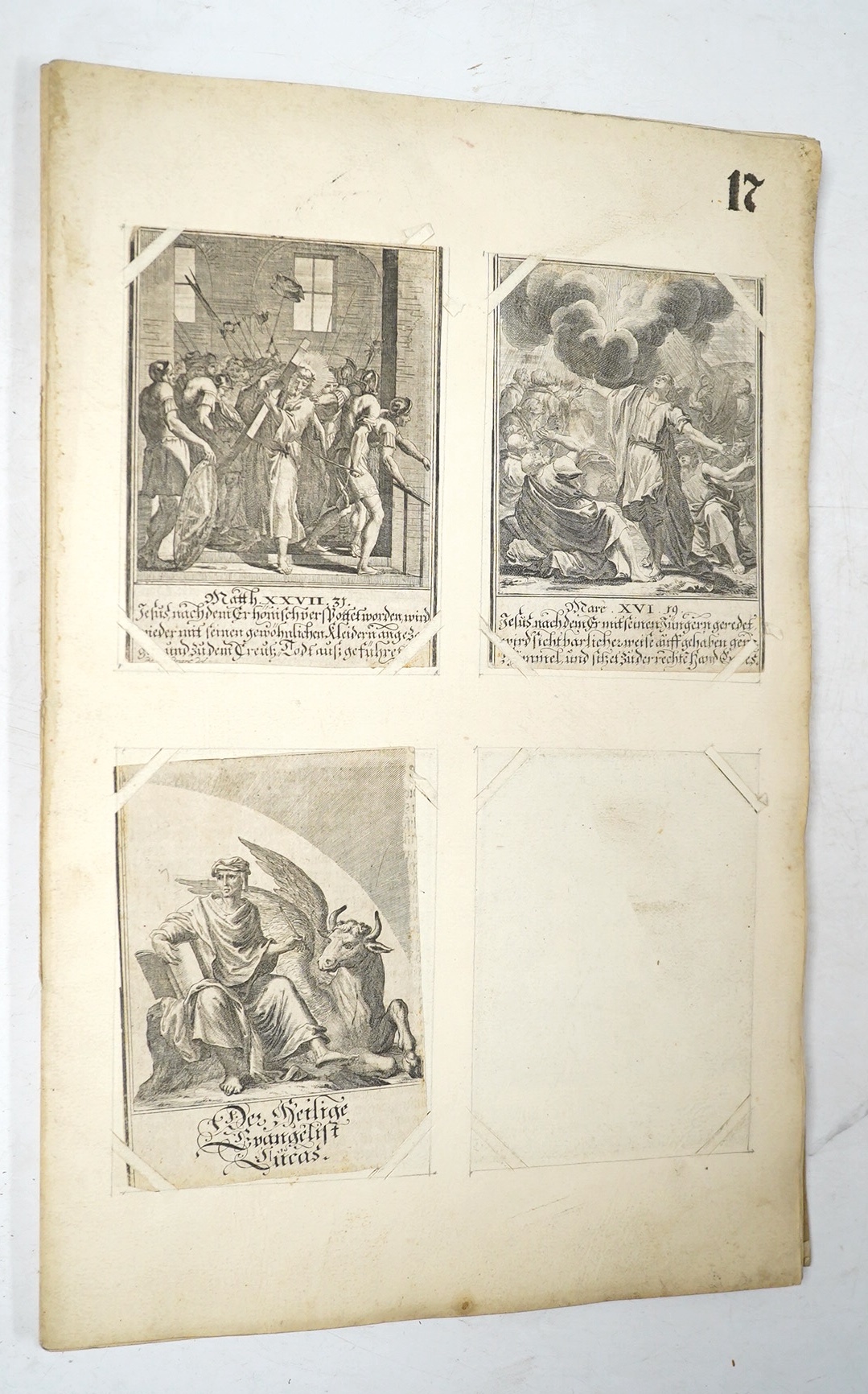 A pamphlet of early 18th century German engravings of the life of Christ by Georg Christoph Eimmart, Jacob von Sandrart and others, trimmed